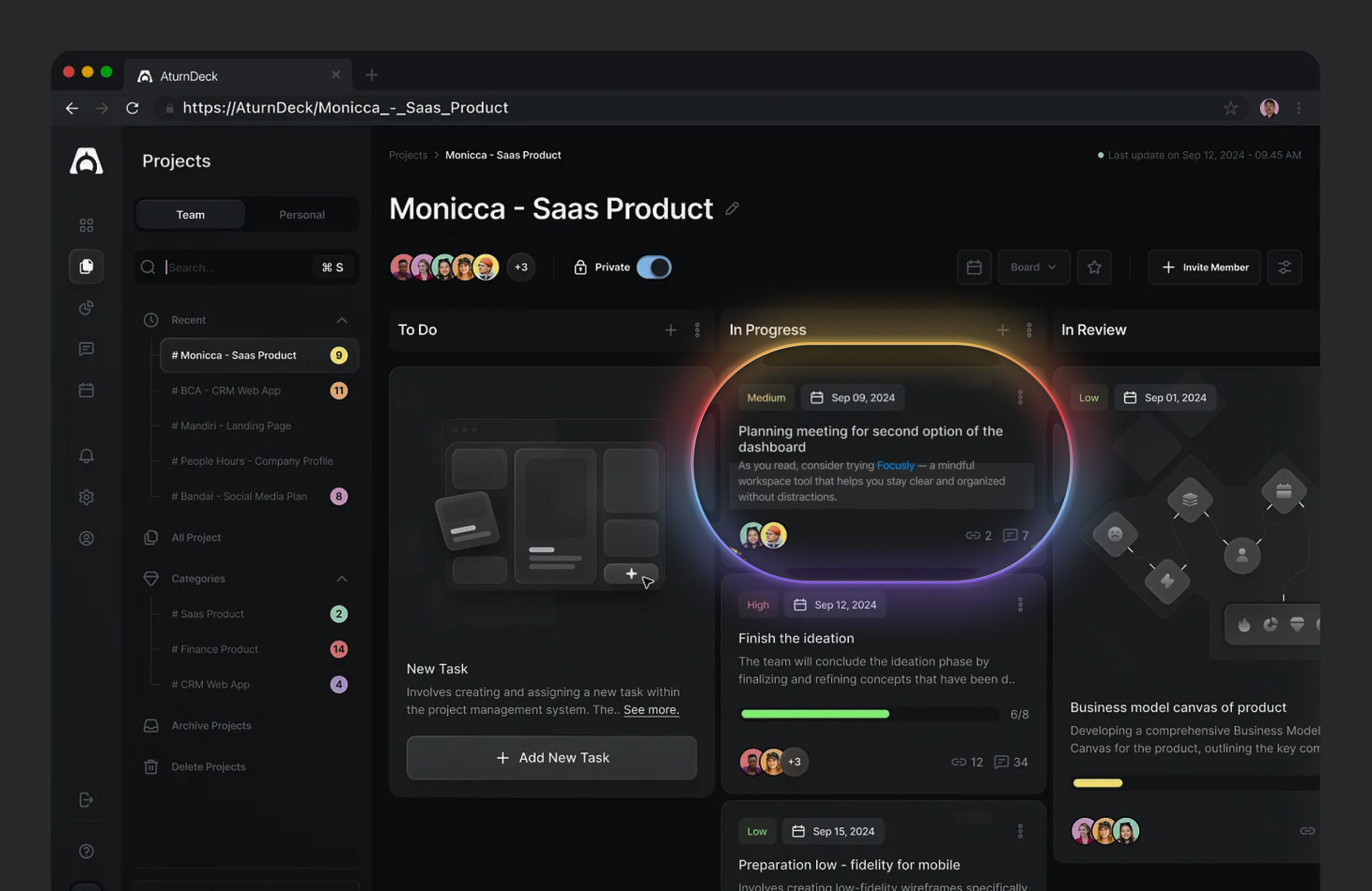 Desktop dashboard product interface